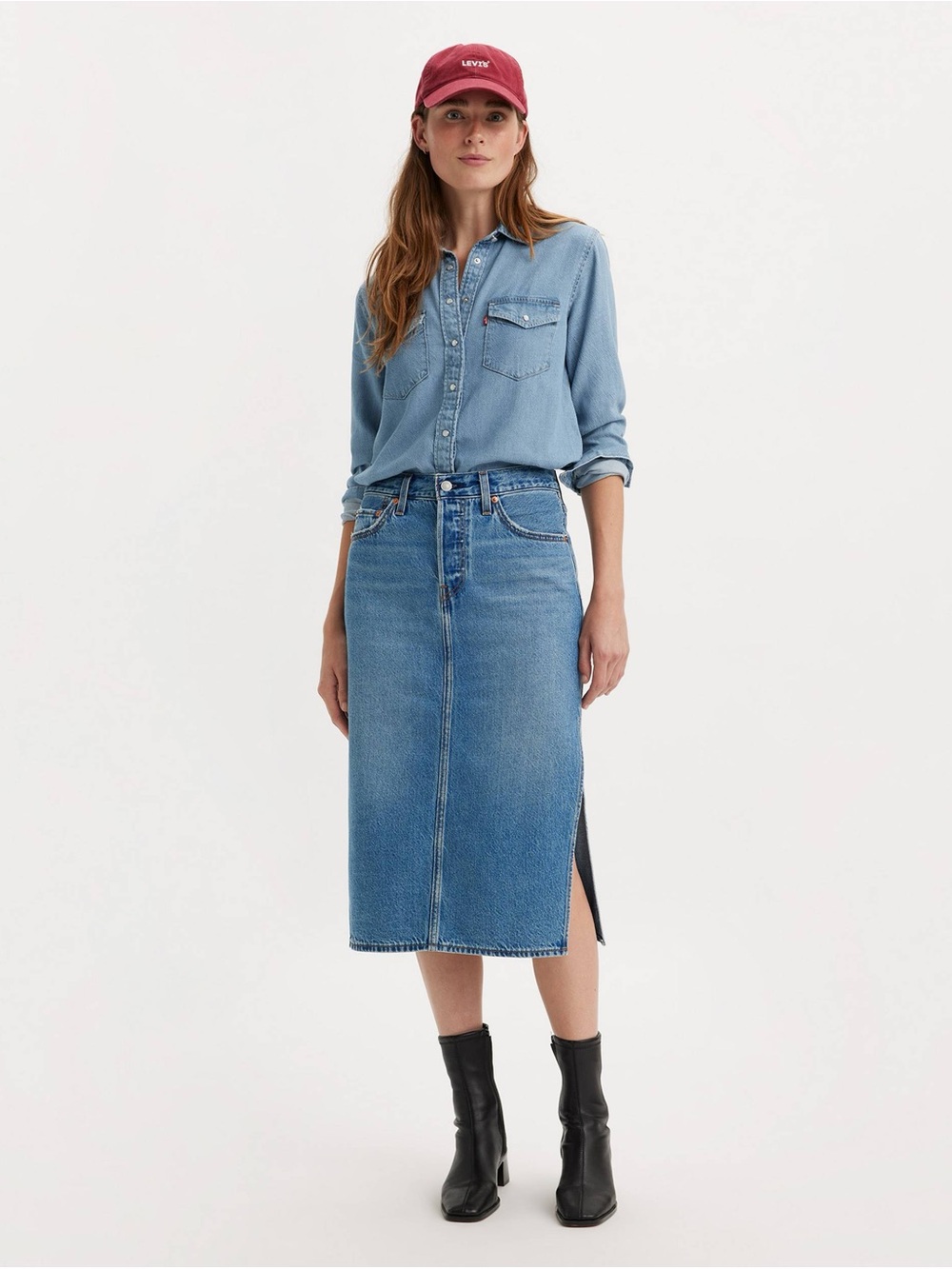 Levi's Light Blue Denim Midi Skirt with Side Slit